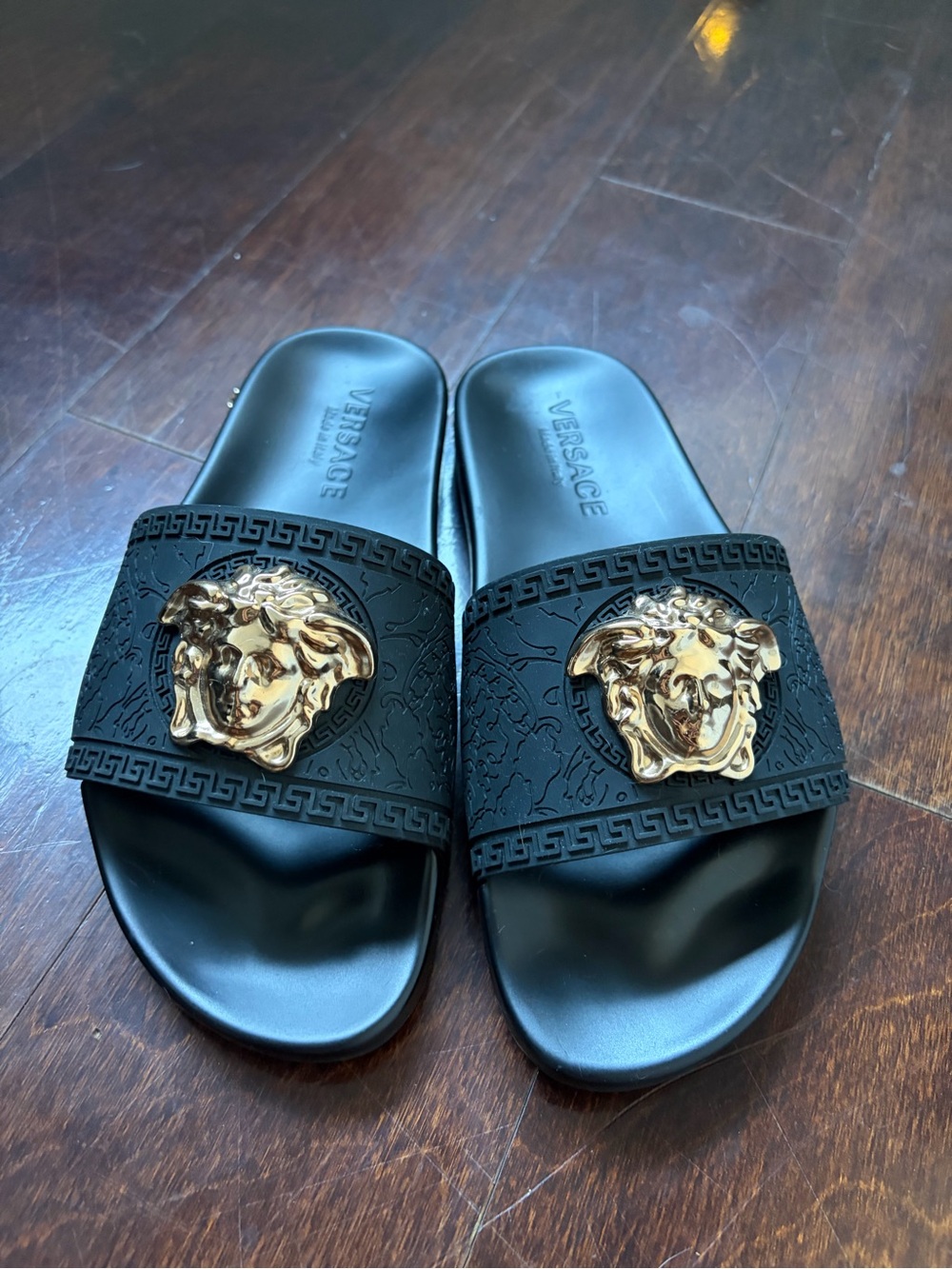 Versace Black Slide Sandals with Gold Medusa